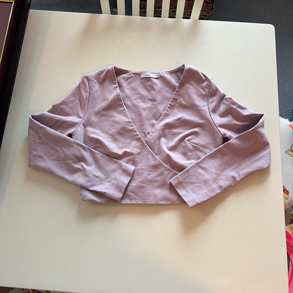 Purple Aritzia Wrap Long Sleeve Crop Top Size S